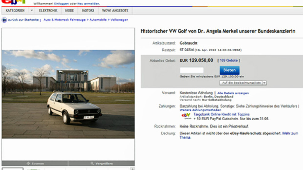 Ebay Verkauf Von Merkels Golf Geplatzt Autohaus De