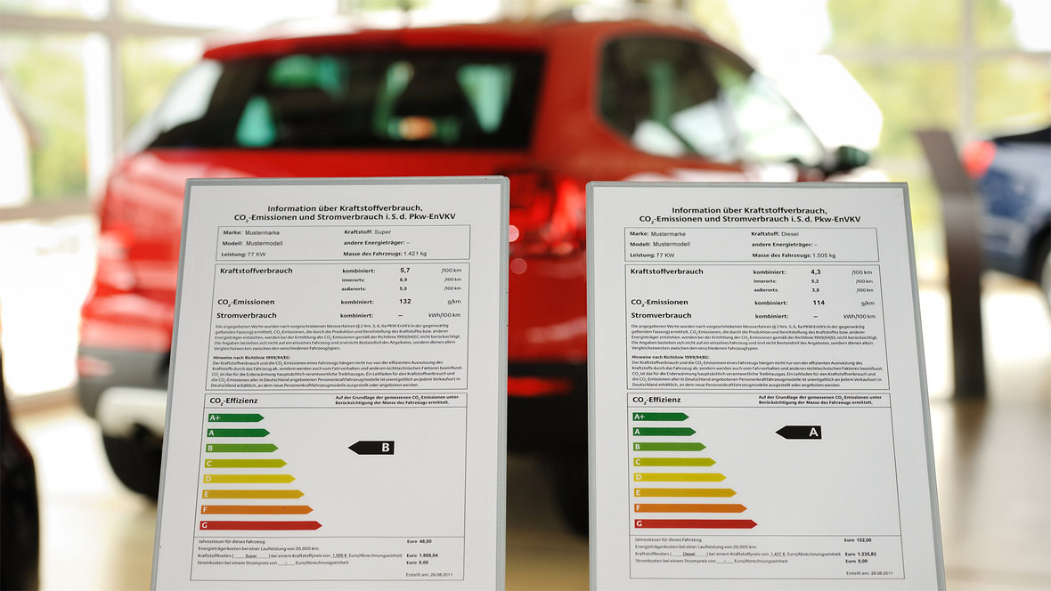 Verbrauchskennzeichnung Pkw-Label Autohaus Showroom